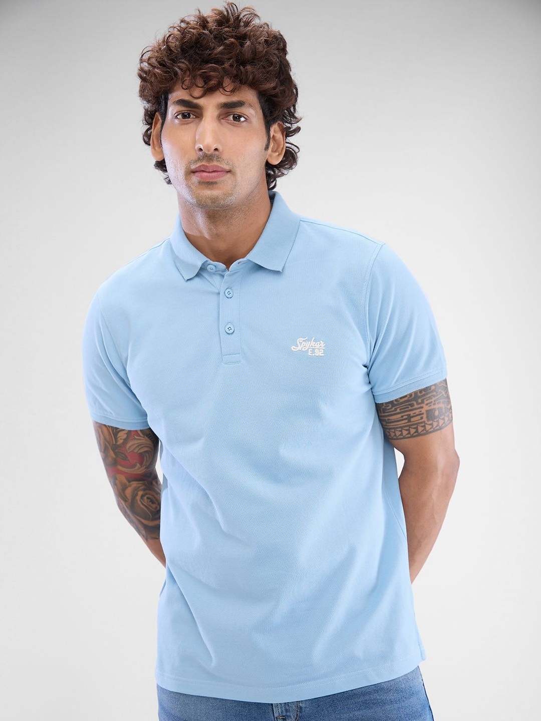 

SPYKAR Men Polo Collar Solid Slim Fit T-shirt, Blue