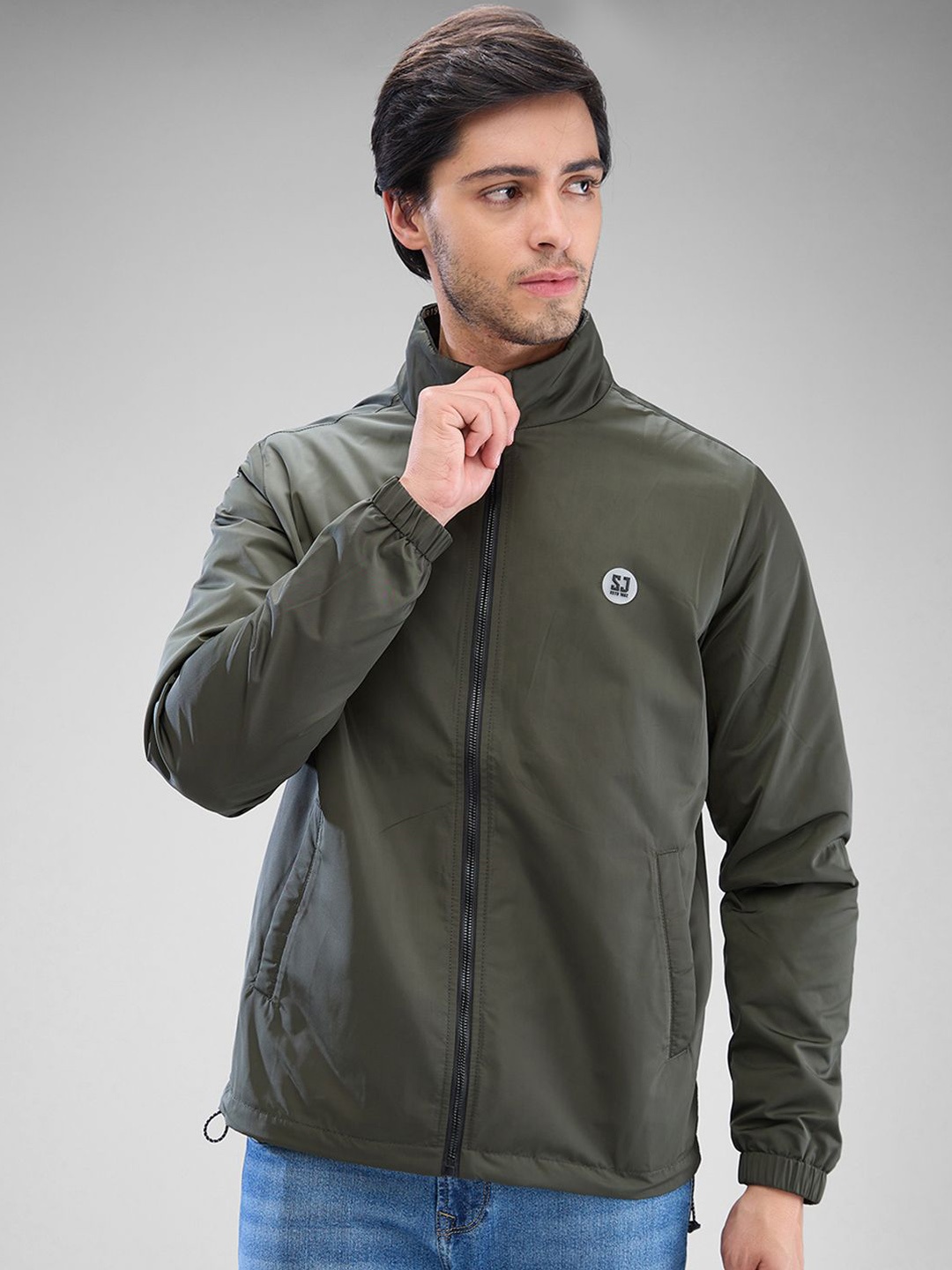 

SPYKAR Men Full Sleeve Regular Fit Bomber Jacket with Patchwork, Green