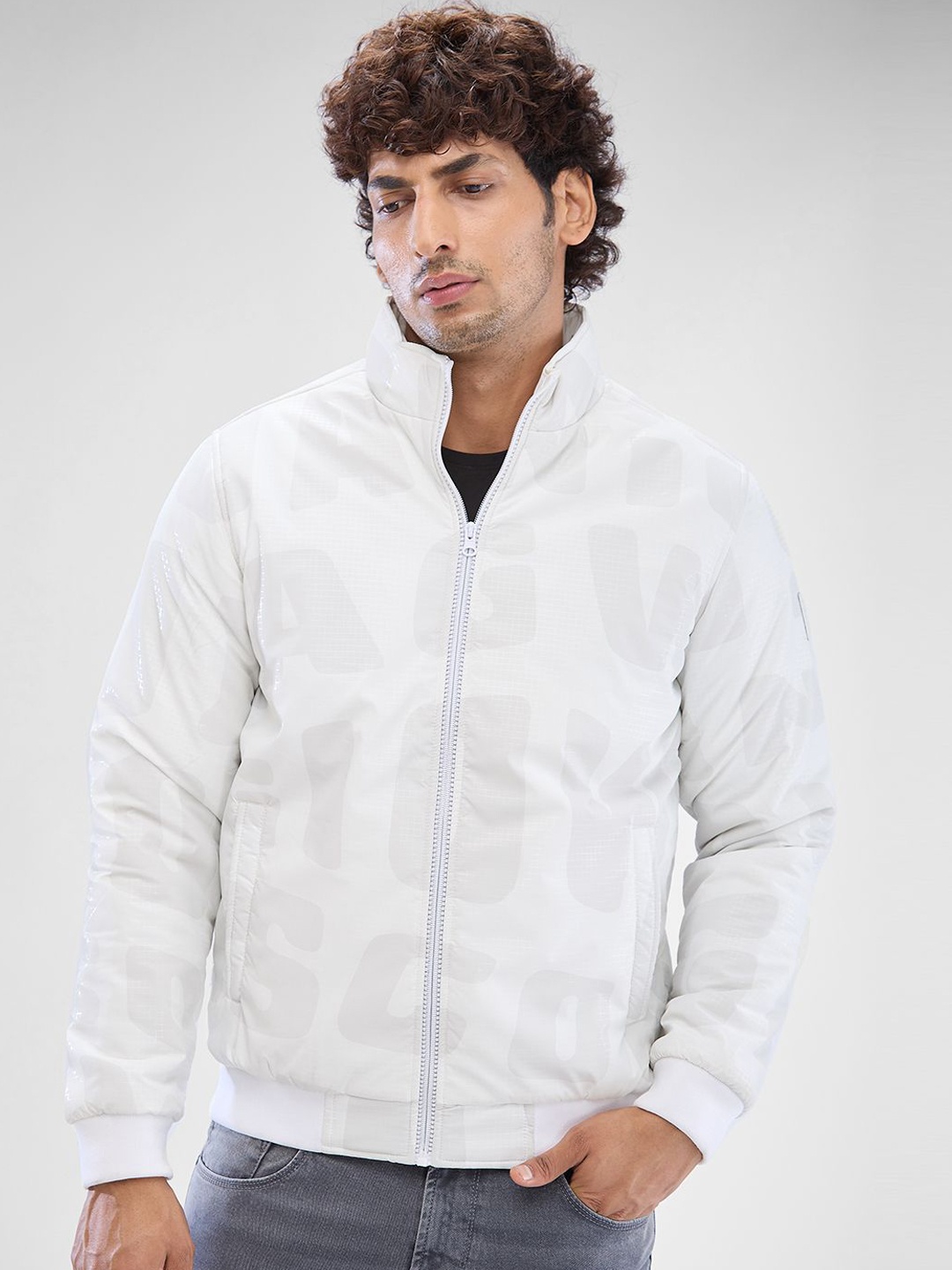 

SPYKAR Men Full Sleeve Regular Fit Printed Bomber Jacket, White