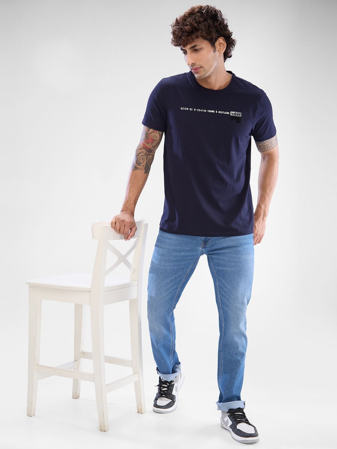 

SPYKAR Men Typography Graphic Slim Fit T-shirt, Blue