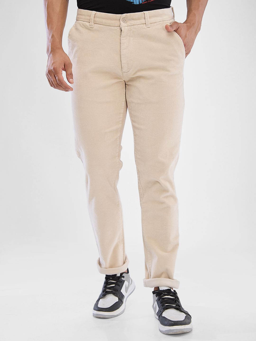 

SPYKAR Men Regular Fit Mid-Rise Regular Formal Trousers, Beige
