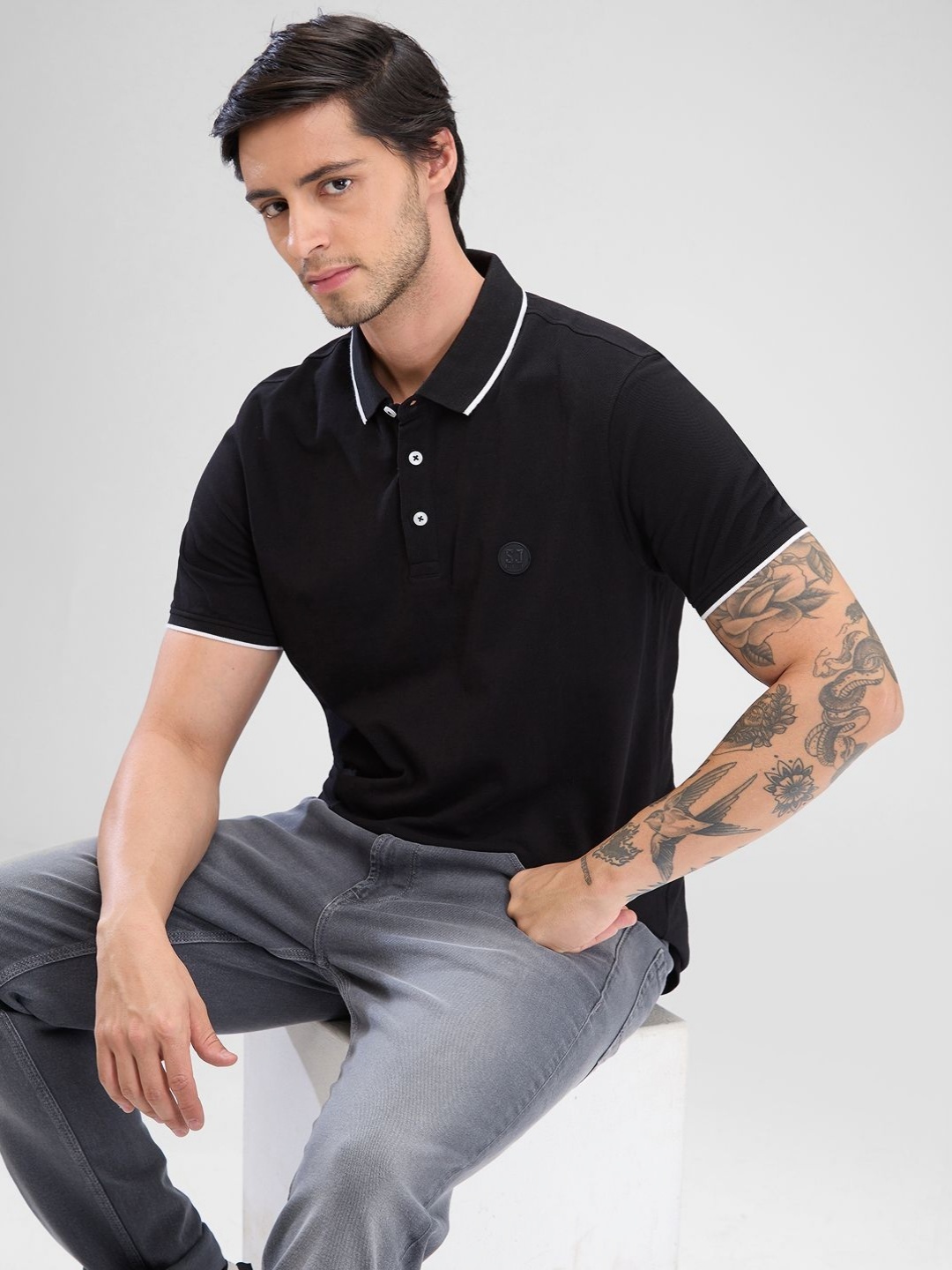 

SPYKAR Men Polo Collar Solid Slim Fit T-shirt, Black