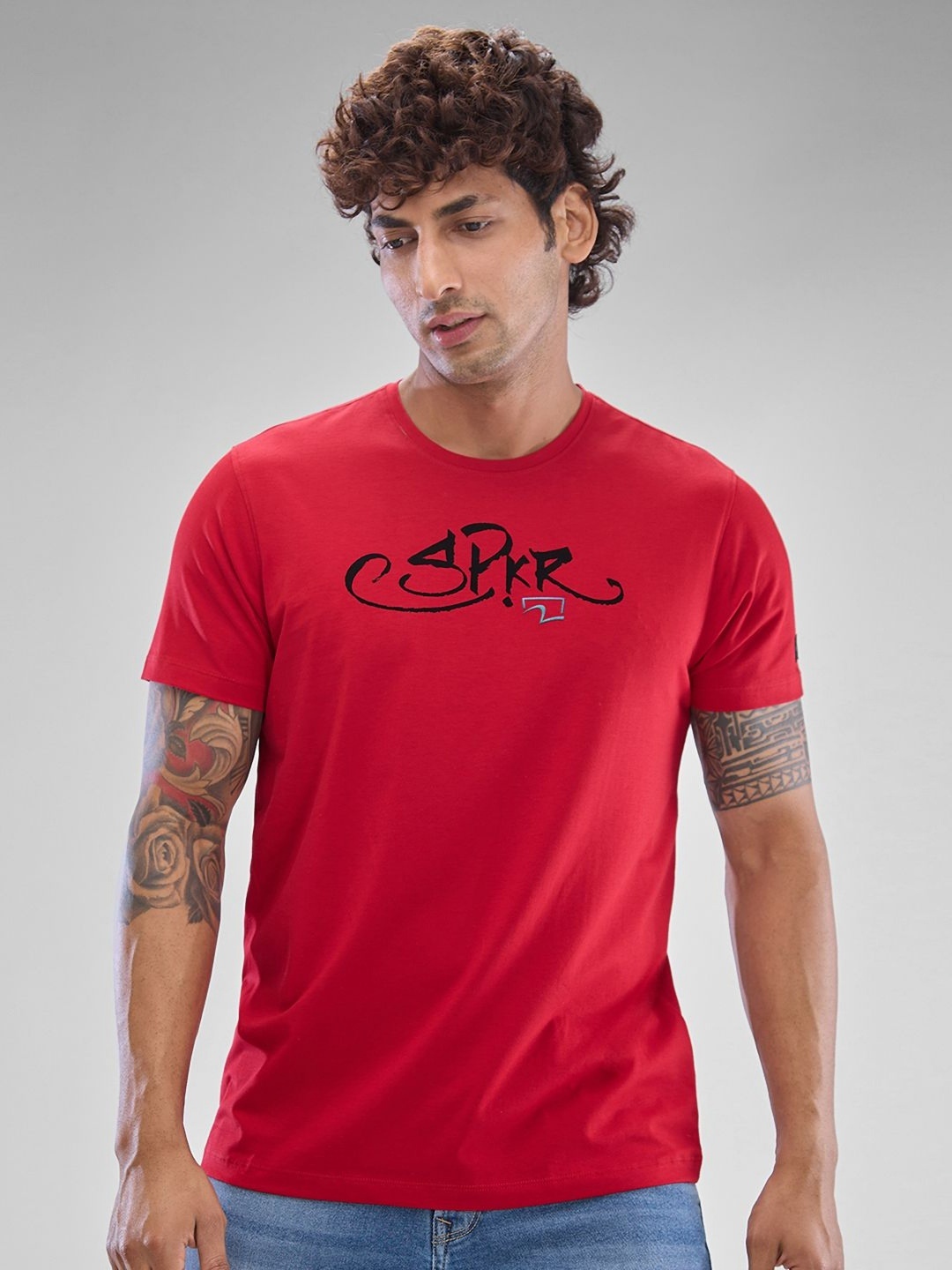 

SPYKAR Men Typography Printed Slim Fit Round Neck T-shirt, Pink