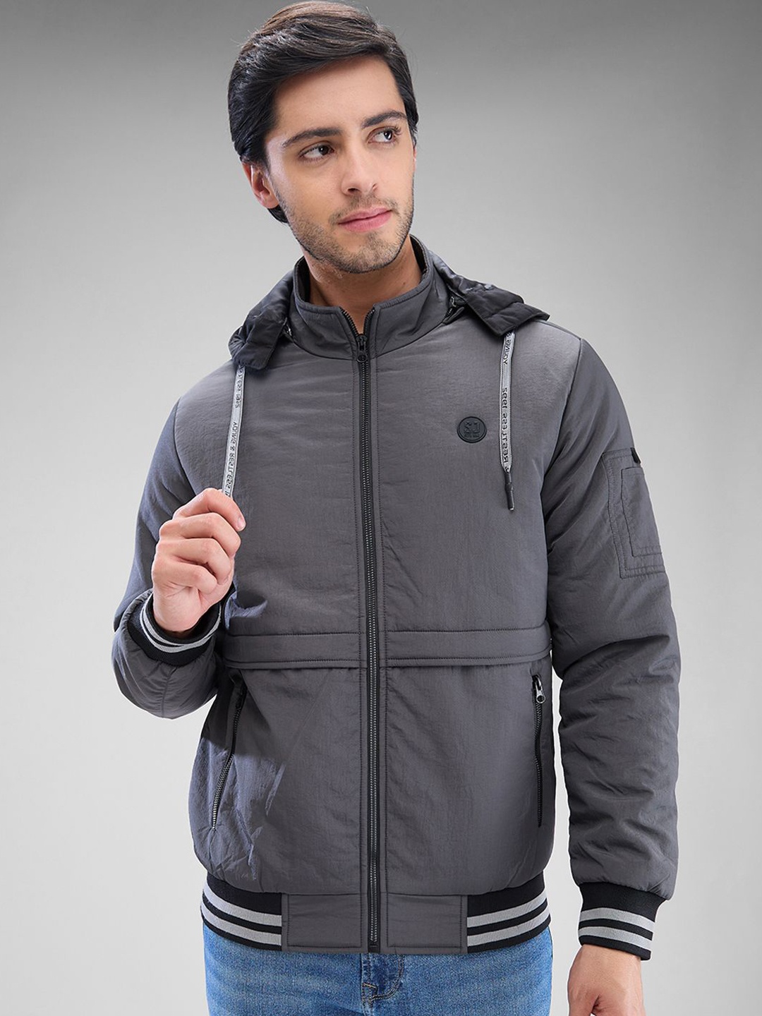 

SPYKAR Men Solid Washed hooded Full Sleeve Regular Fit Padded Jacket, Grey