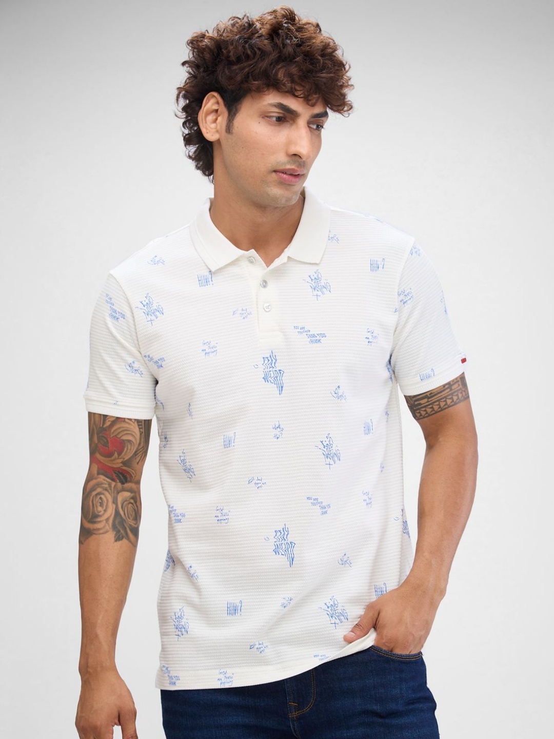 

SPYKAR Men Printed Polo Collar Slim Fit T-shirt, White