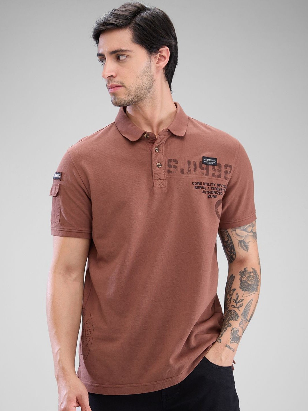 

SPYKAR Men Polo Collar Slim Fit T-shirt, Brown