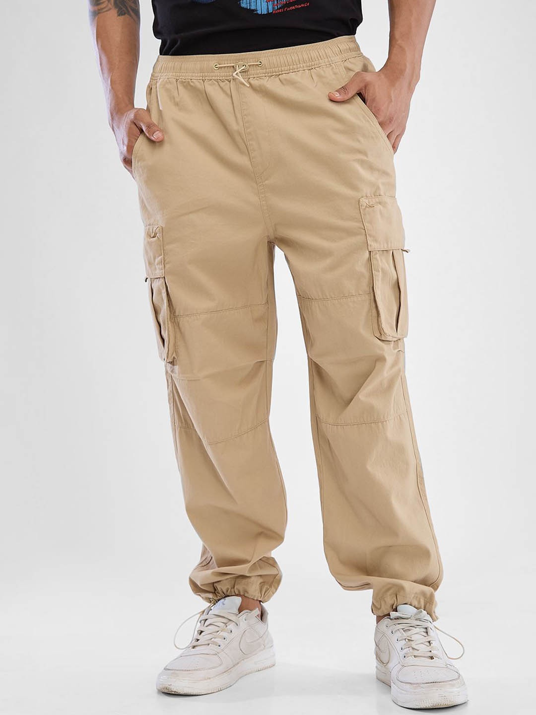 

SPYKAR Men Regular Fit Cargo Joggers, Khaki