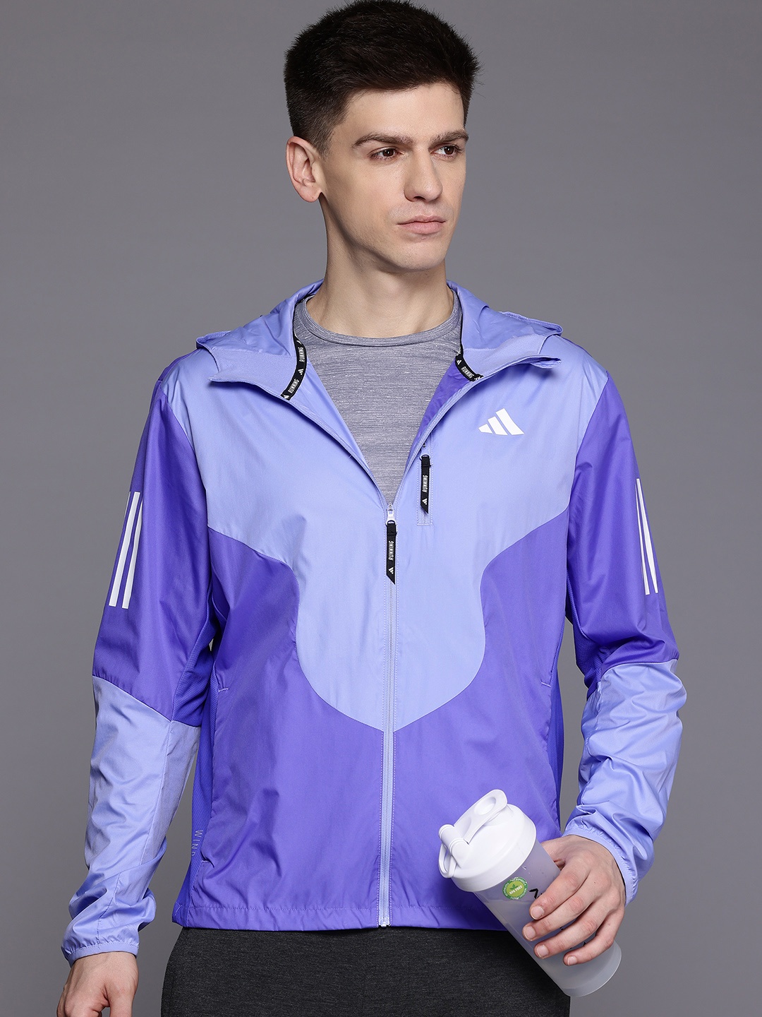 

ADIDAS Colourblocked Slim Fit Otr B Cb Running Sporty Jacket, Purple