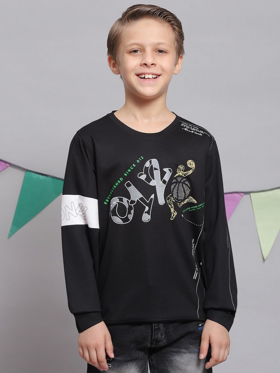 

Monte Carlo Boys Typography Printed Round Neck T-shirt, Black