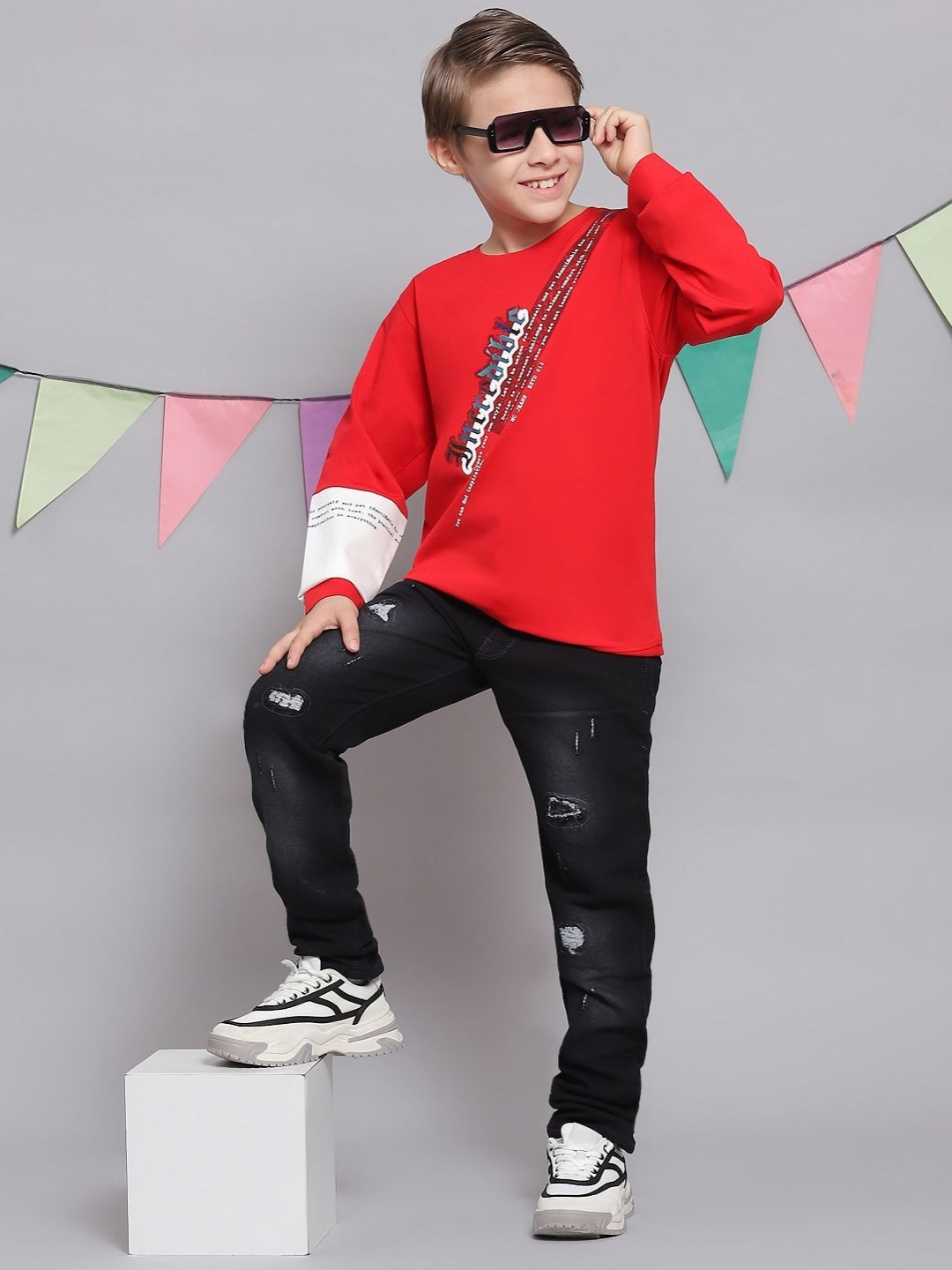 Monte Carlo Boys Typography Printed Round Neck T-shirt, Red