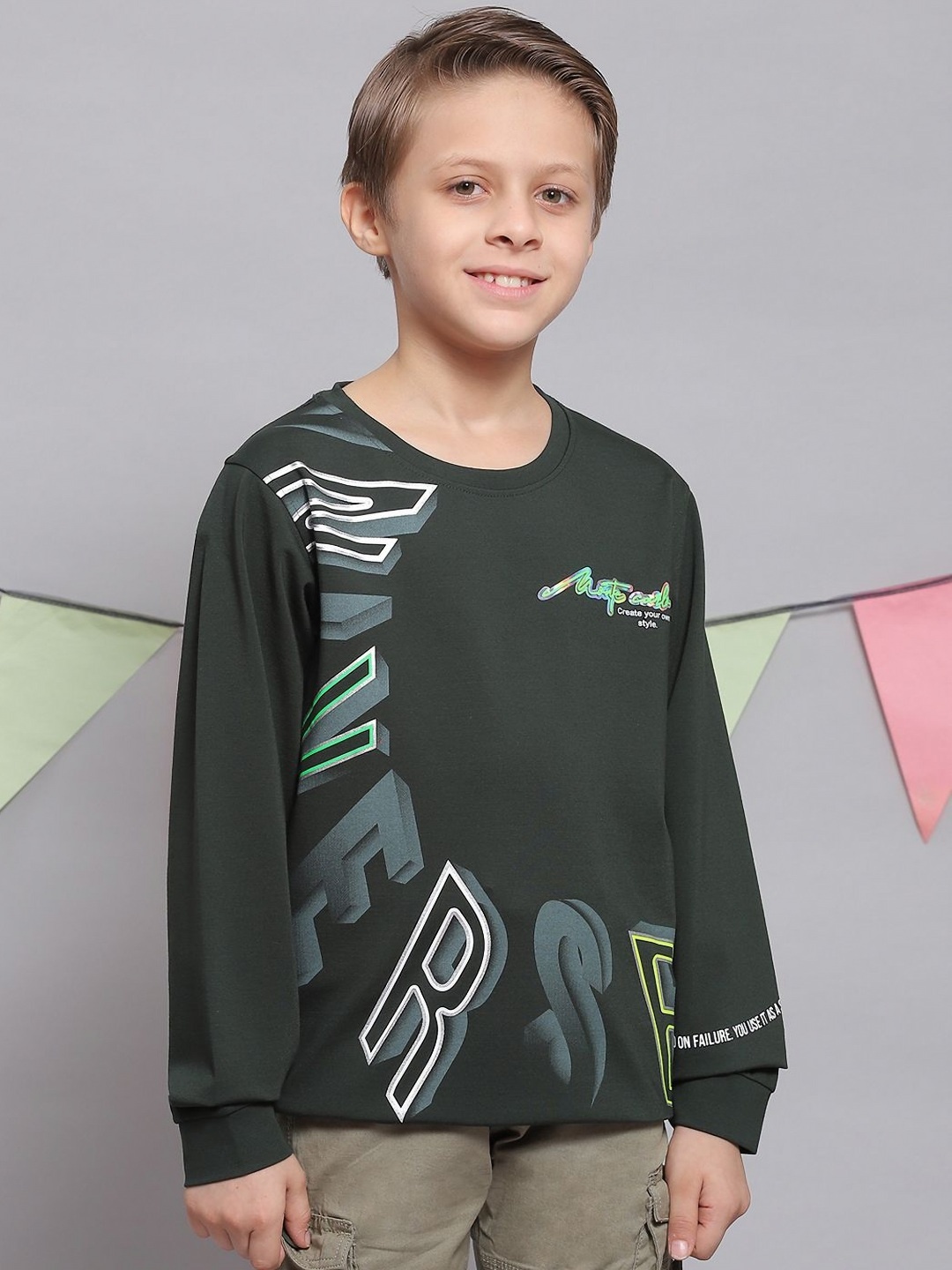 

Monte Carlo Boys Typography Printed T-shirt, Green