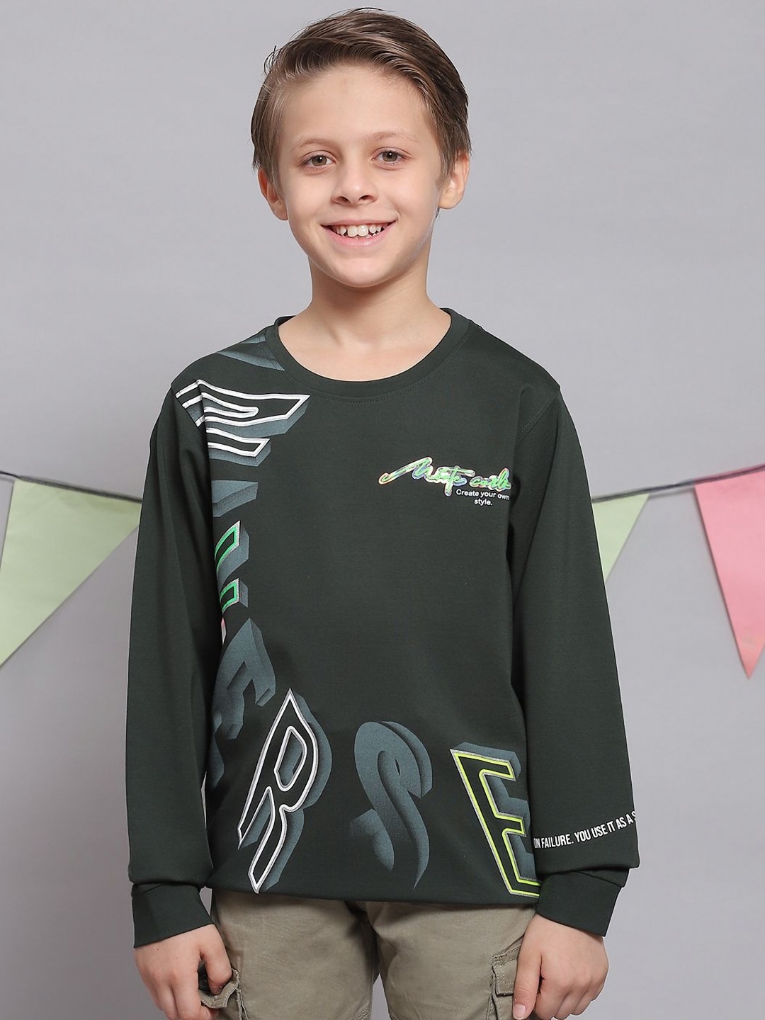 

Monte Carlo Boys Typography Printed T-shirt, Green