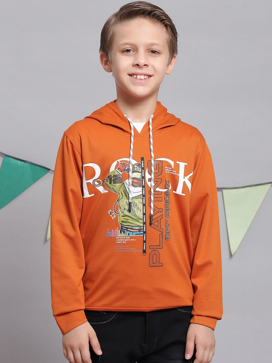 

Monte Carlo Boys Typography Printed Hooded T-shirt, Rust
