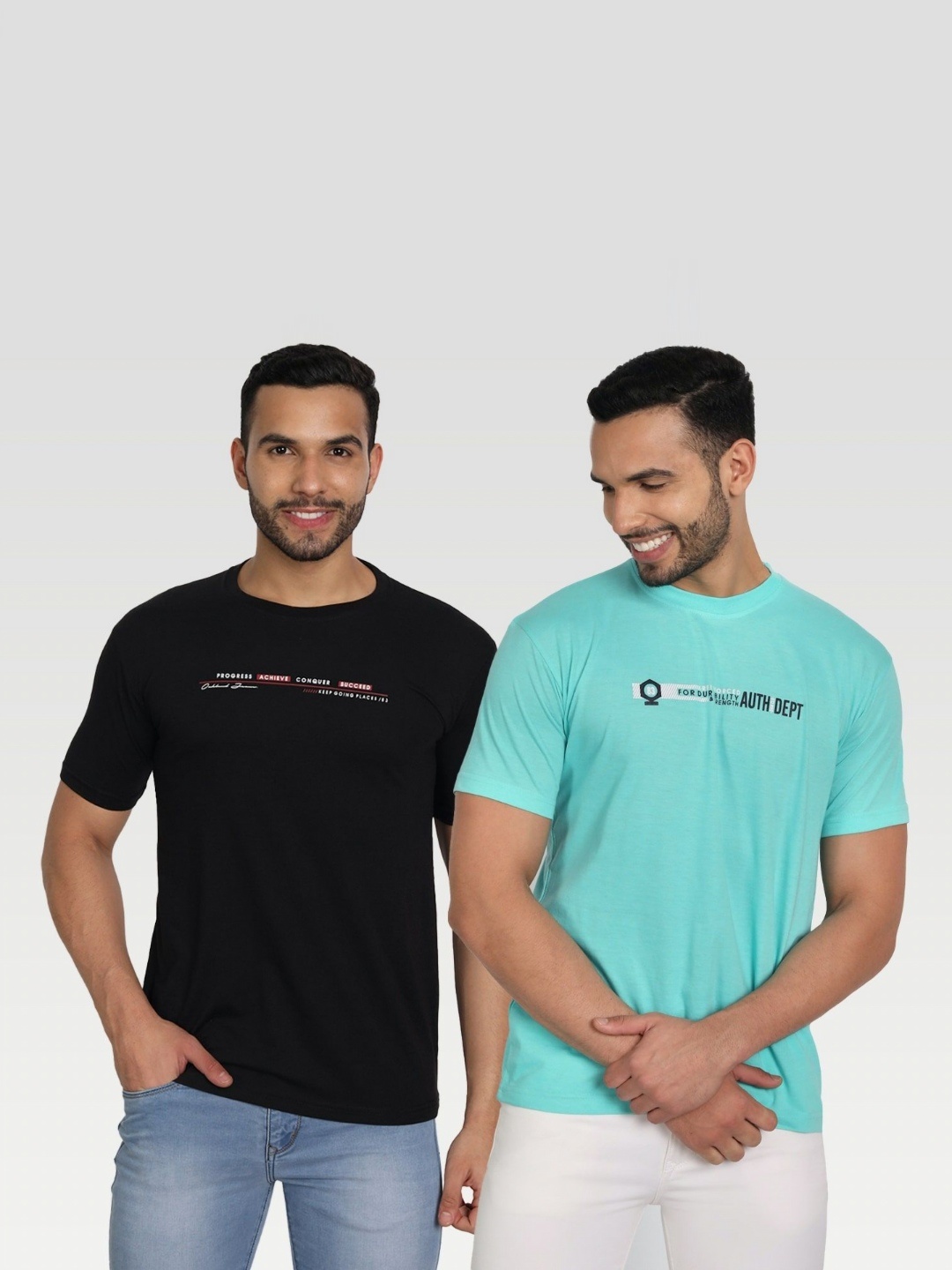 

ZEFFIT Men Pack Of 2 Typography Printed Round Neck T-shirt, Black