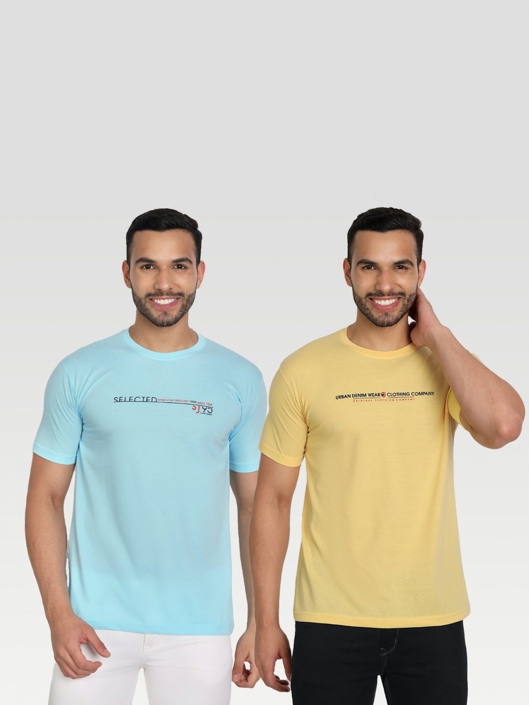 

ZEFFIT Men Pack Of 2 Typography Printed Round Neck T-shirt, Blue