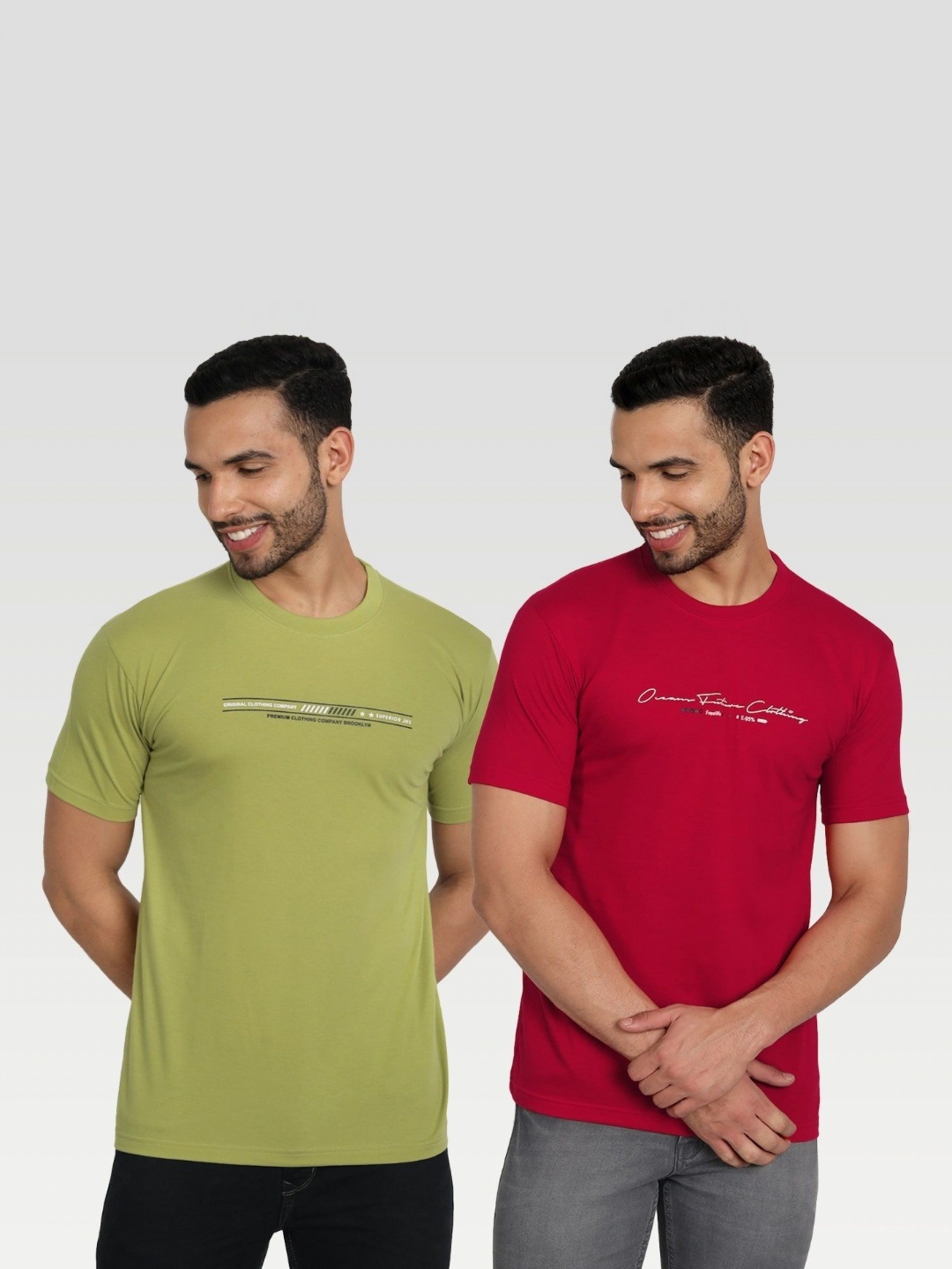 

ZEFFIT Men Pack Of 2 Typography Printed Round Neck T-shirt, Olive