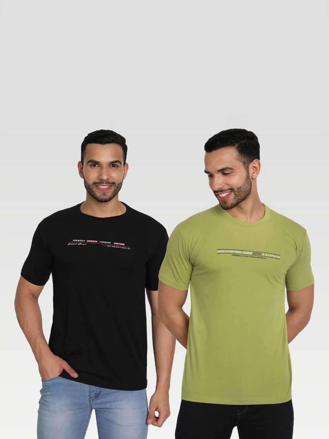 

ZEFFIT Men Pack Of 2 Typography Printed Round Neck T-shirt, Black