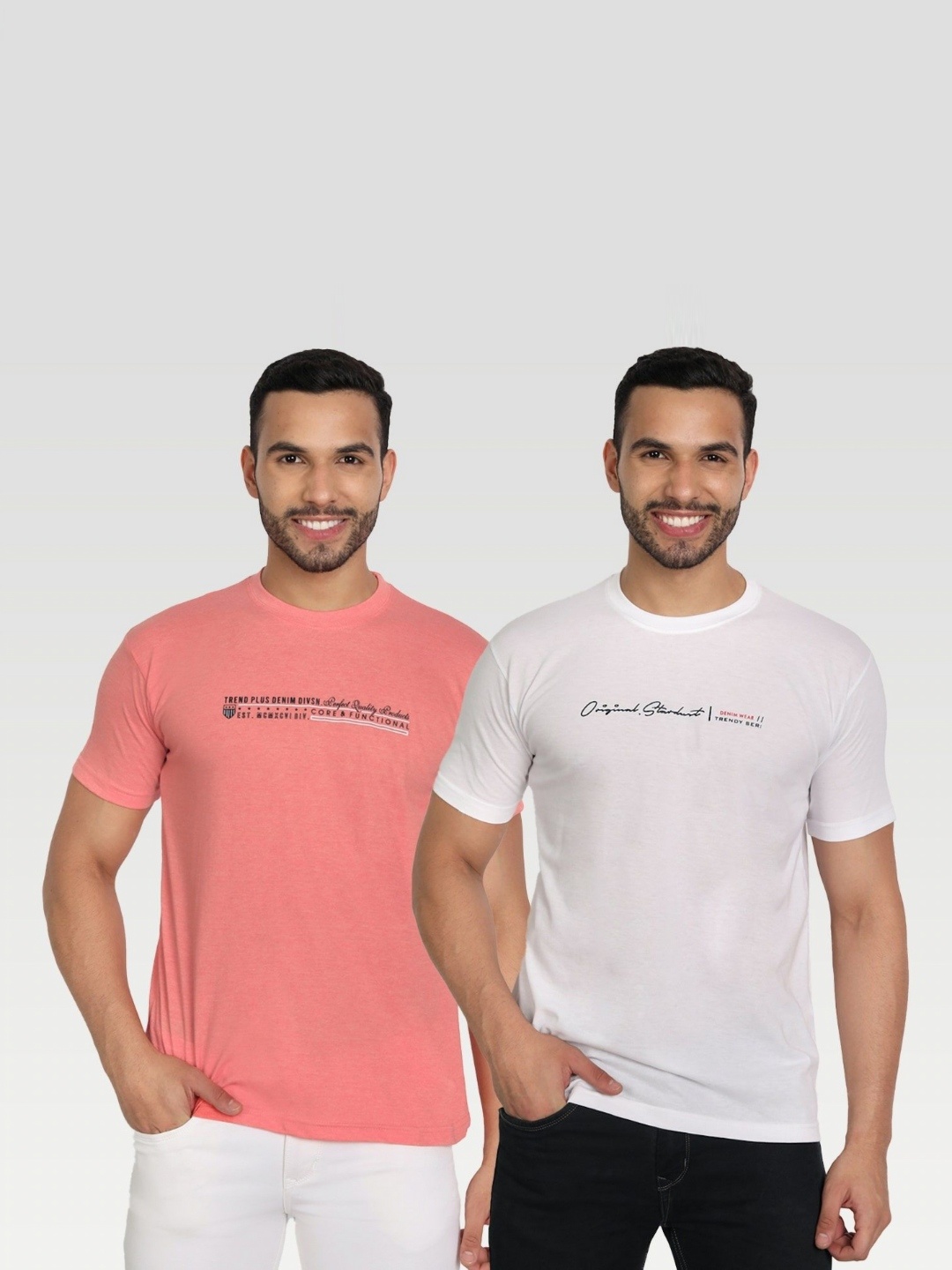 

ZEFFIT Men Pack Of 2 Typography Printed Round Neck T-shirt, Pink