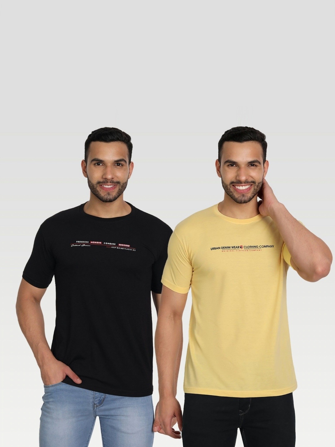 

ZEFFIT Men Pack Of 2 Typography Printed Round Neck T-shirt, Black