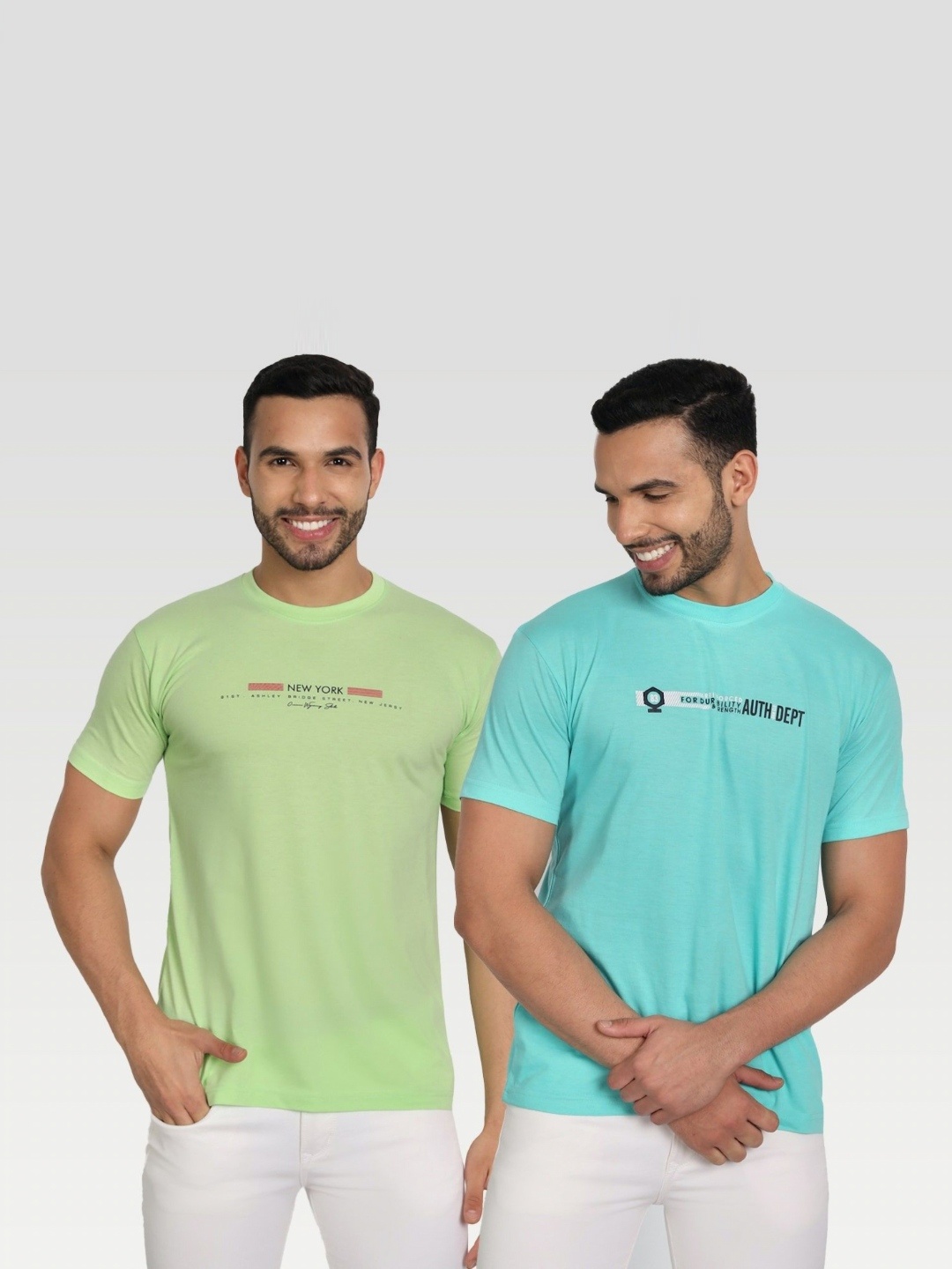

ZEFFIT Men Pack Of 2 Typography Printed Round Neck T-shirt, Green