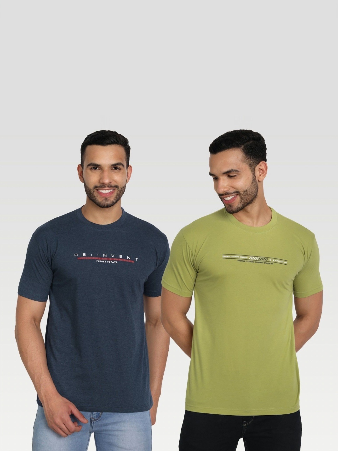 

ZEFFIT Men Pack Of 2 Typography Printed Round Neck T-shirt, Navy blue