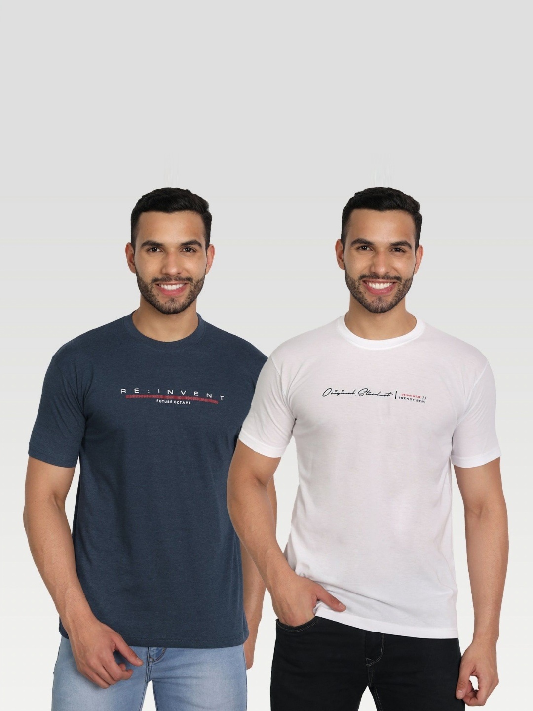 

ZEFFIT Men Pack Of 2 Typography Printed Round Neck T-shirt, Navy blue
