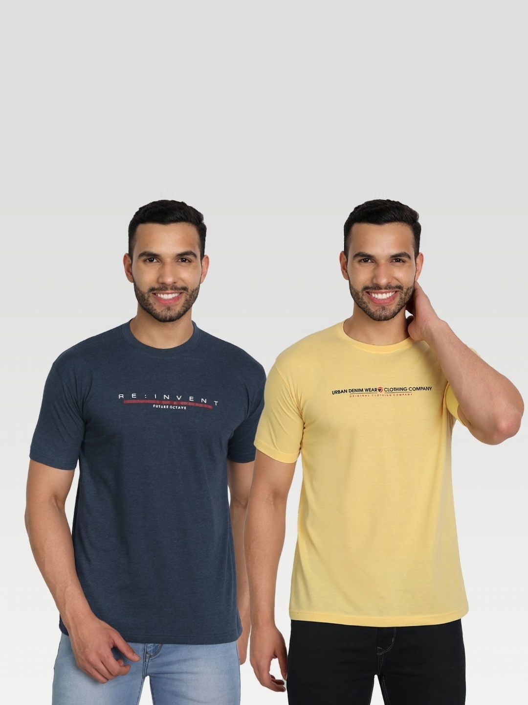 

ZEFFIT Men Pack Of 2 Typography Printed Round Neck T-shirt, Navy blue