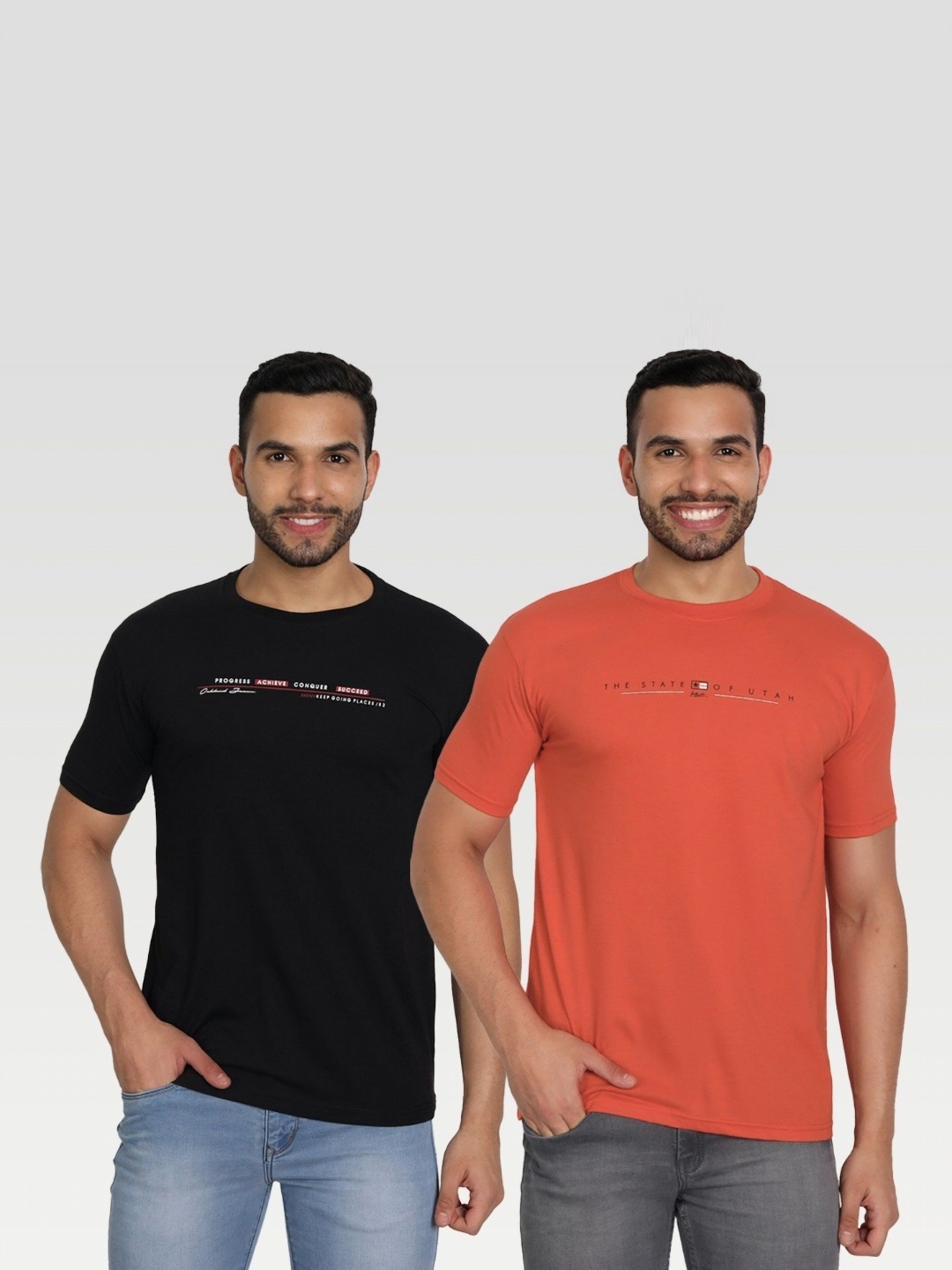 

ZEFFIT Men Pack Of 2 Typography Printed Round Neck T-shirt, Black