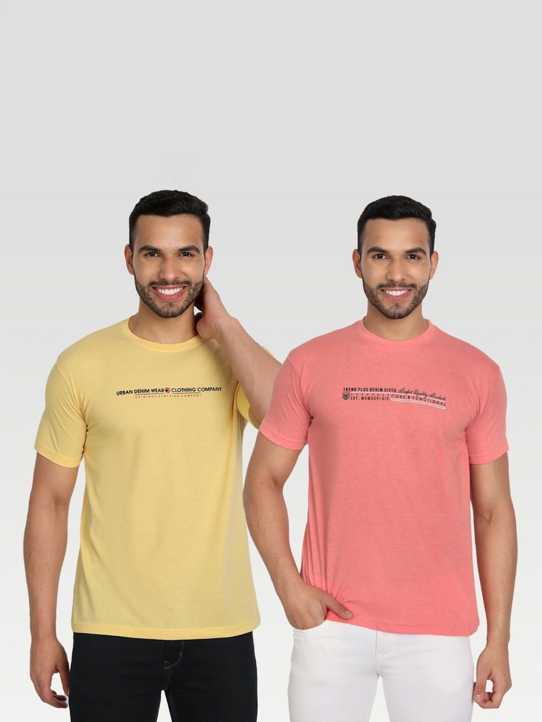 

ZEFFIT Men Pack Of 2 Typography Printed Round Neck T-shirt, Yellow