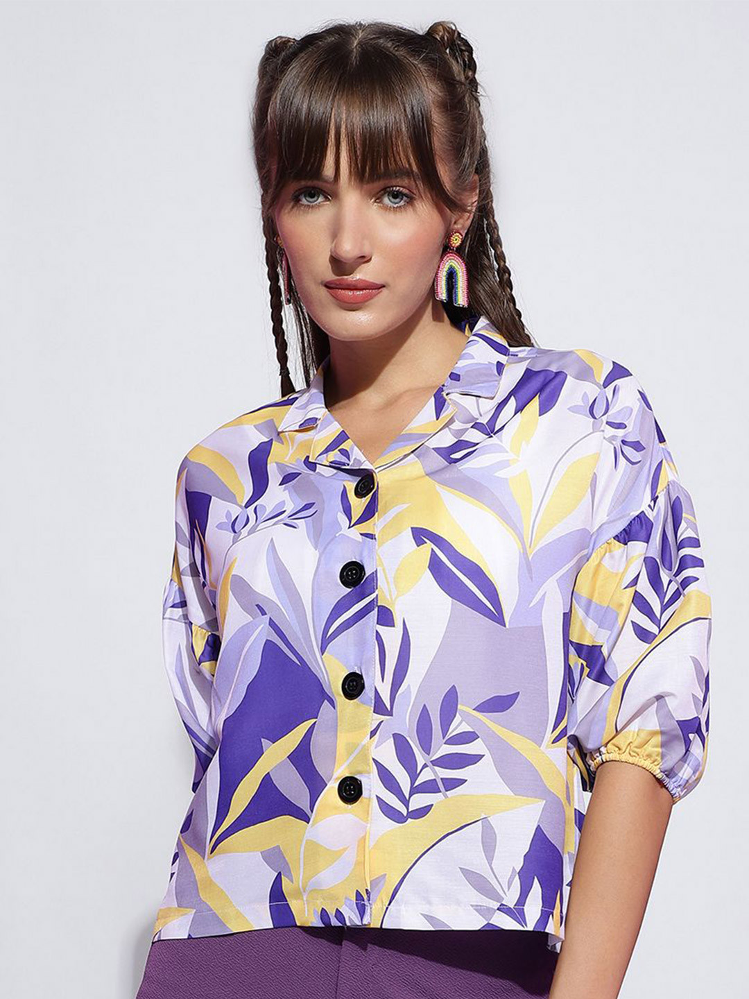 

BAESD Women Floral Printed Casual Crop Shirt, Blue