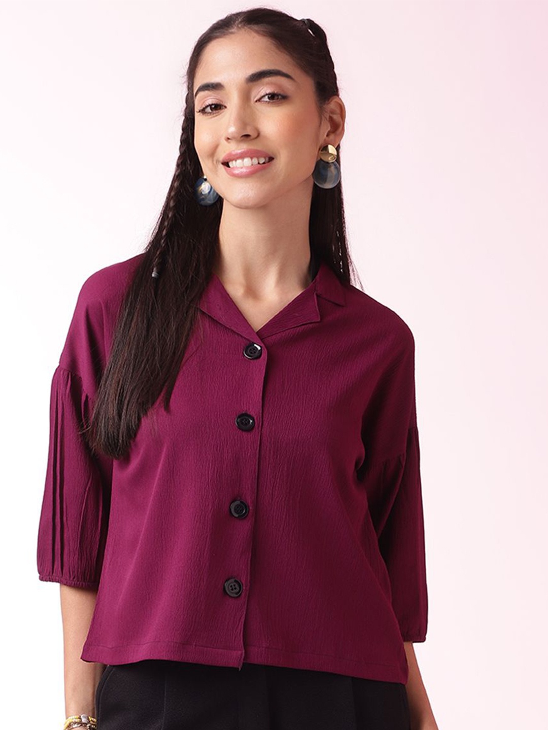 

BAESD Women Solid Casual Crop Shirt, Magenta