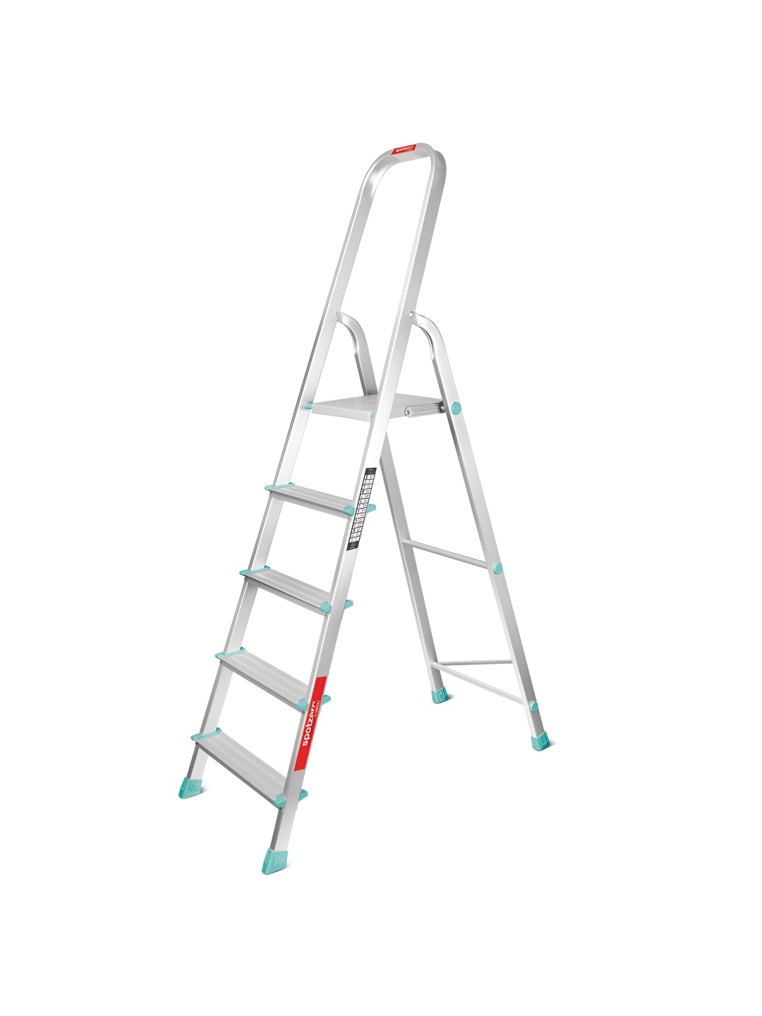 

SPOTZERO by MILTON 5 Step Wide Durable Anti Skid Foldable Aluminium Ladder, Grey