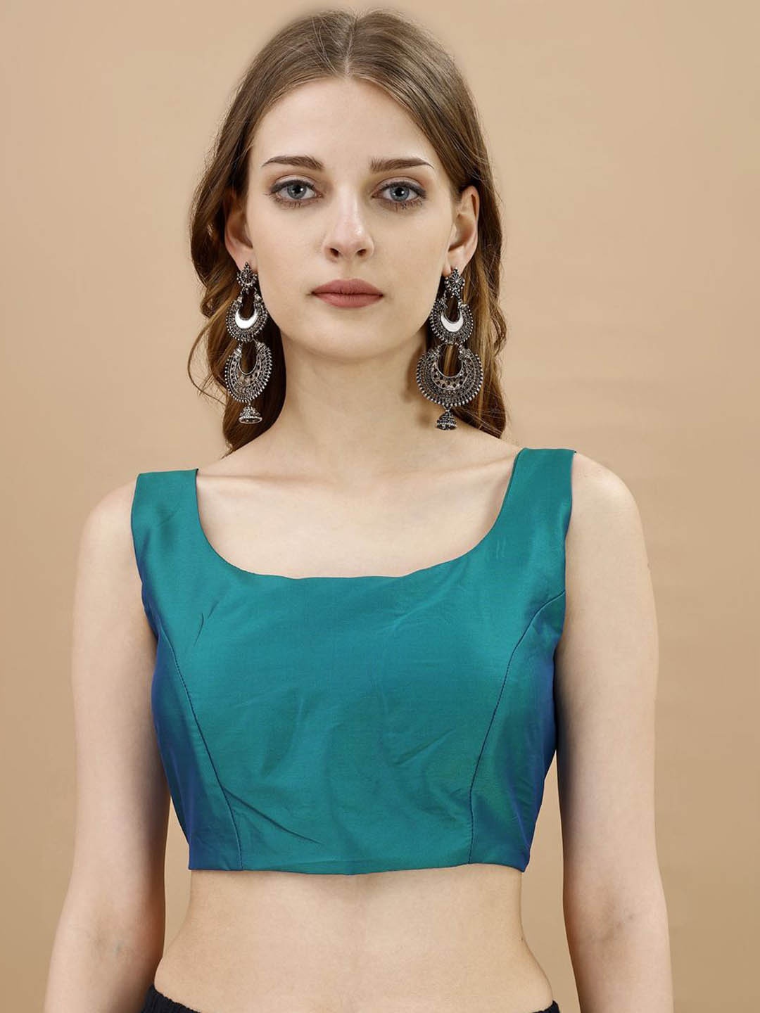 

Tikhi Imli Square Neck Sleeveless Saree Blouse, Teal