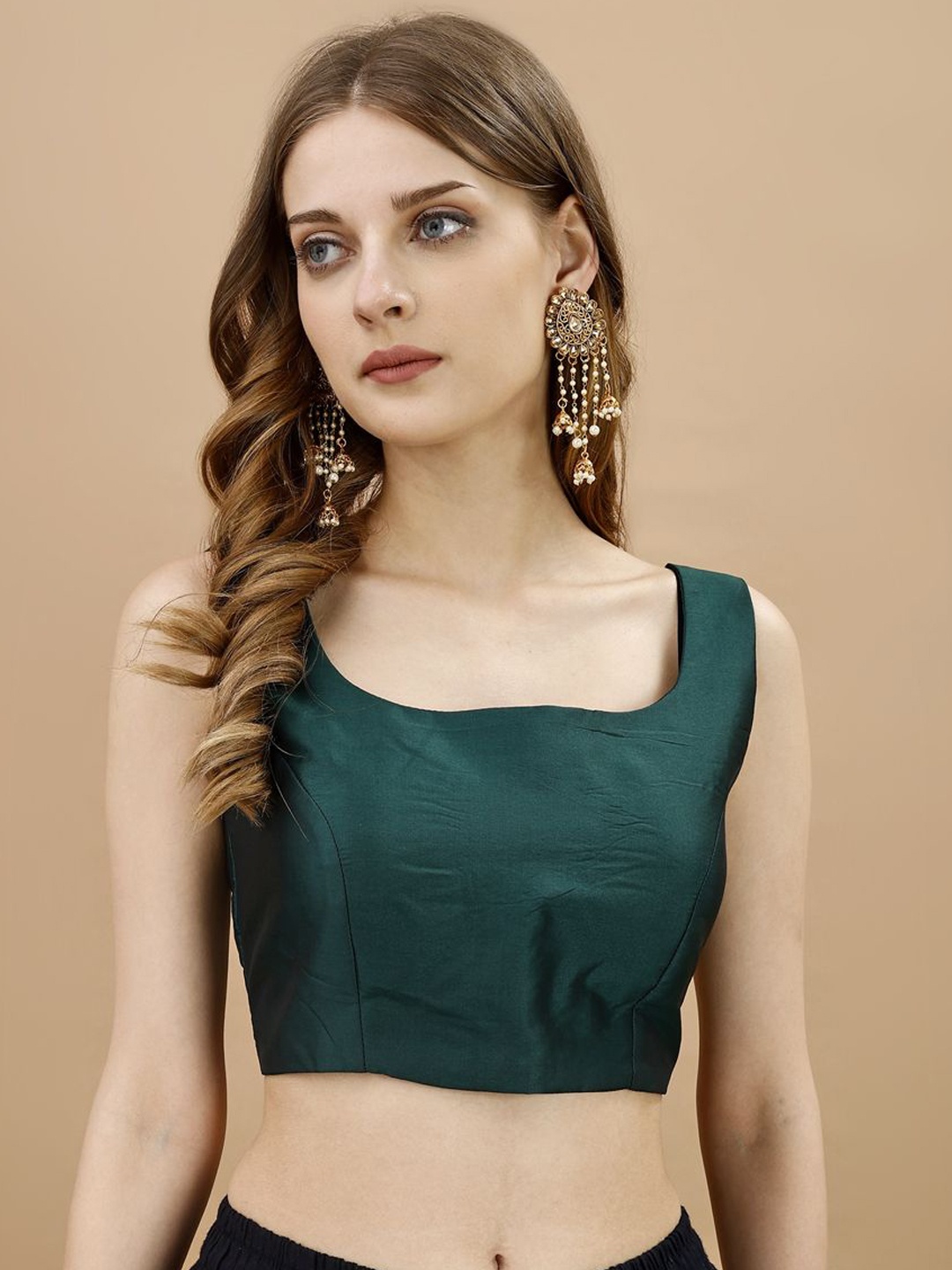 

Tikhi Imli Square Neck Sleeveless Saree Blouse, Green