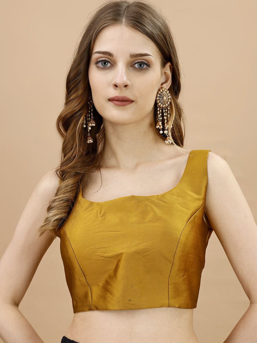 

Tikhi Imli Square Neck Sleeveless Saree Blouse, Mustard