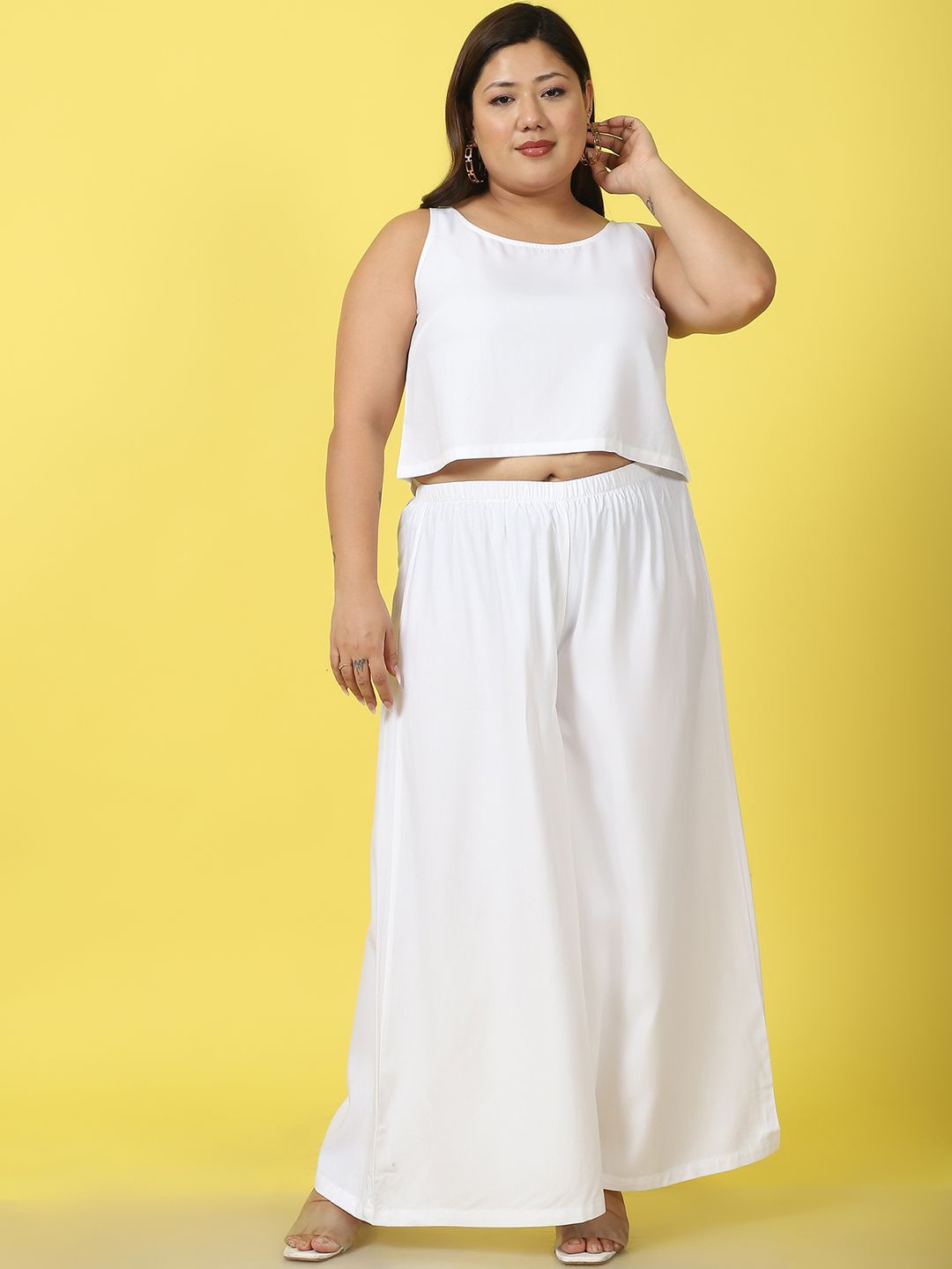 

theRebelinme Round Neck Top With Palazzo Co-Ords, White
