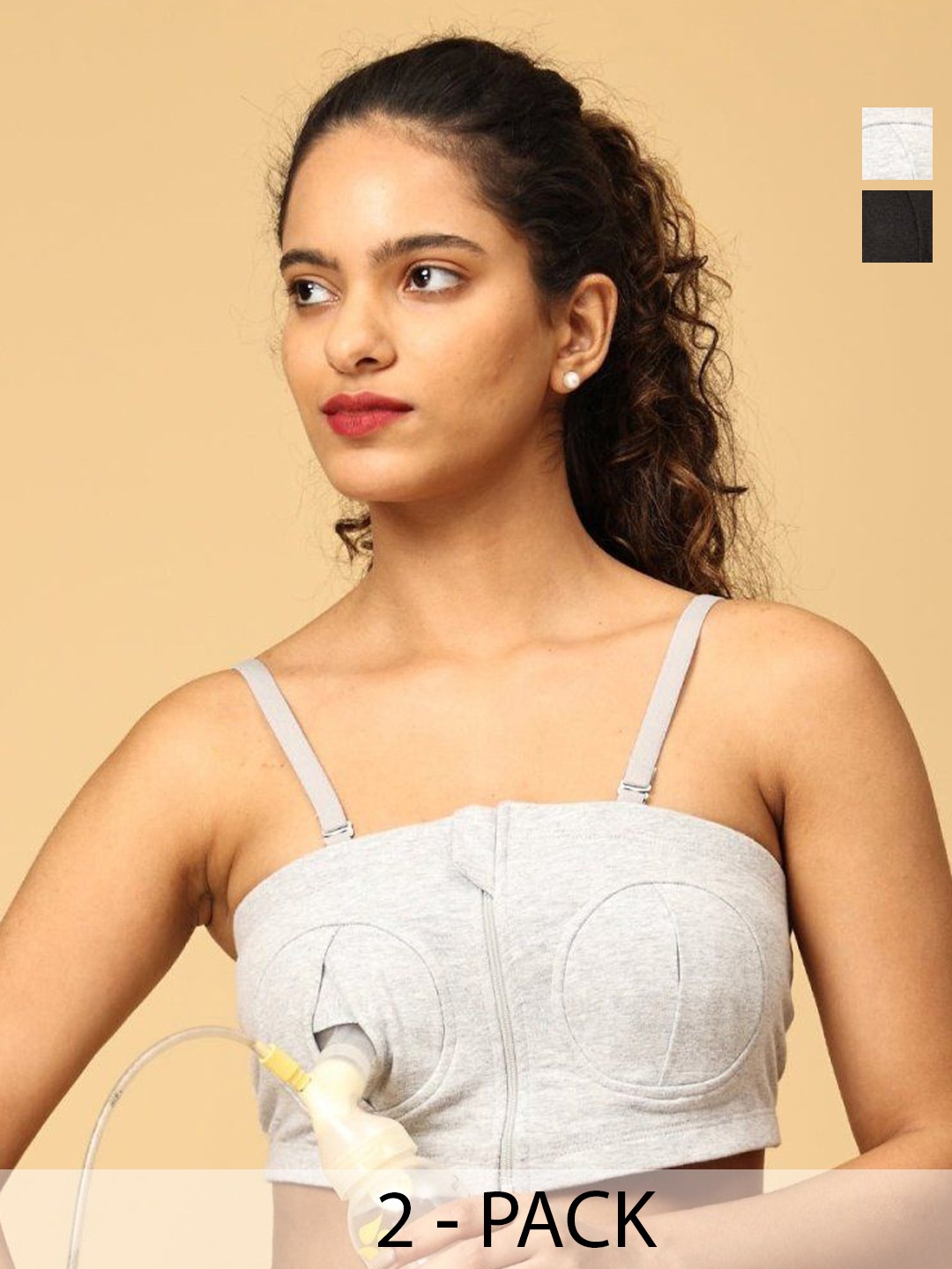 

The Mom Store Pack of 2 Full Coverage Cotton Nursing Pumping Bra With All Day Comfort, Black