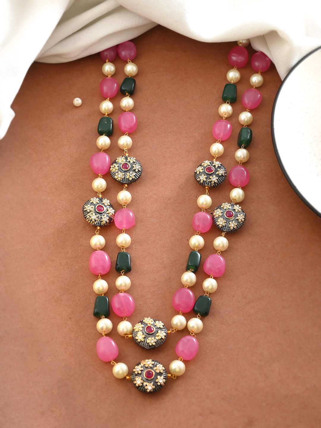 

Silvermerc Designs Gold-Plated Onyx Beaded Layered Necklace