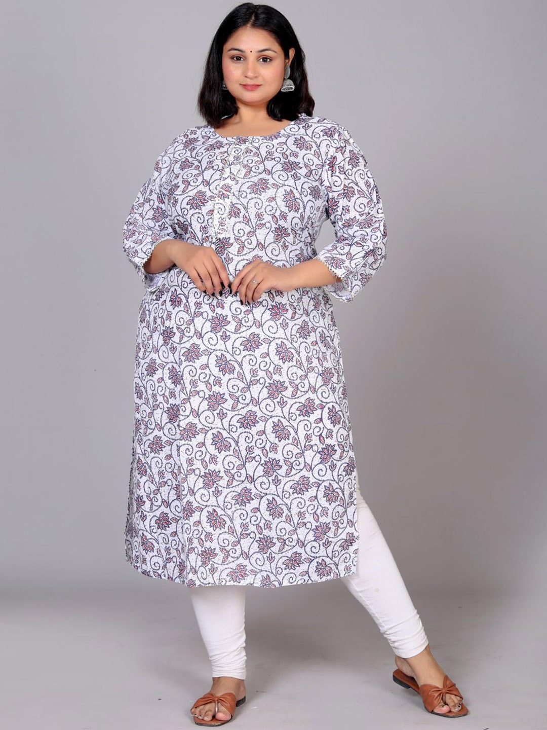 

HIGHLIGHT FASHION EXPORT Floral Printed Gotta Patti Straight Kurta, White