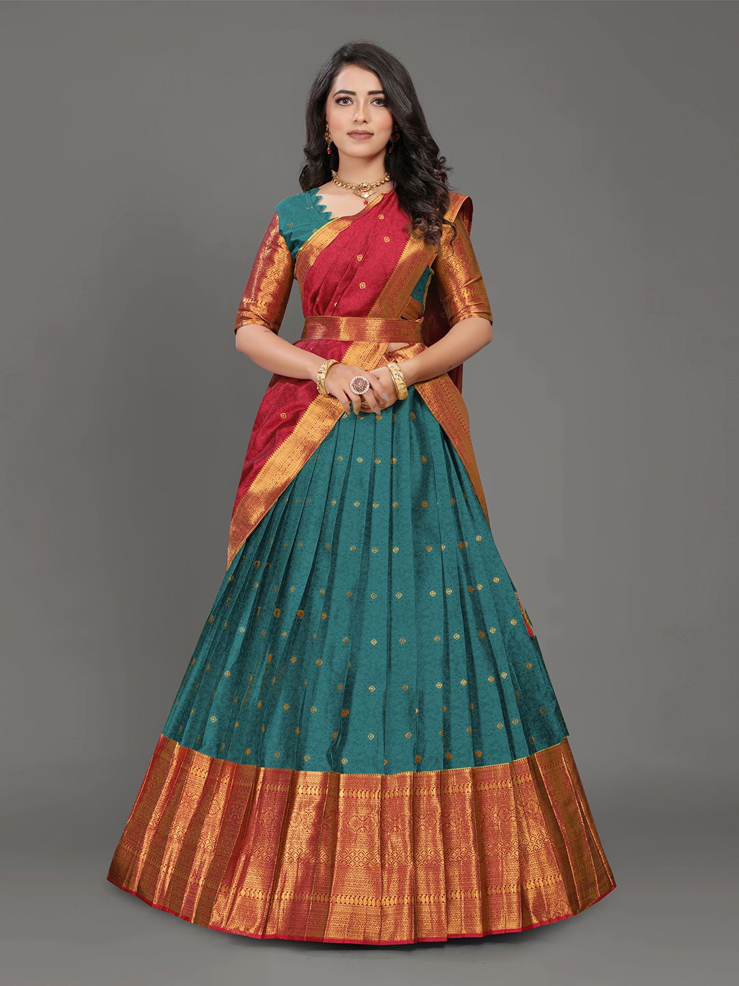 

THEVINI Woven Design Unstitched Lehenga & Blouse With Dupatta, Blue