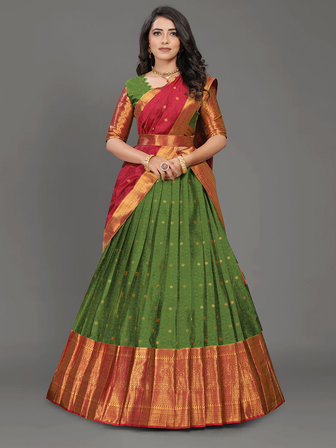 

THEVINI Woven Design Unstitched Lehenga & Blouse With Dupatta, Green