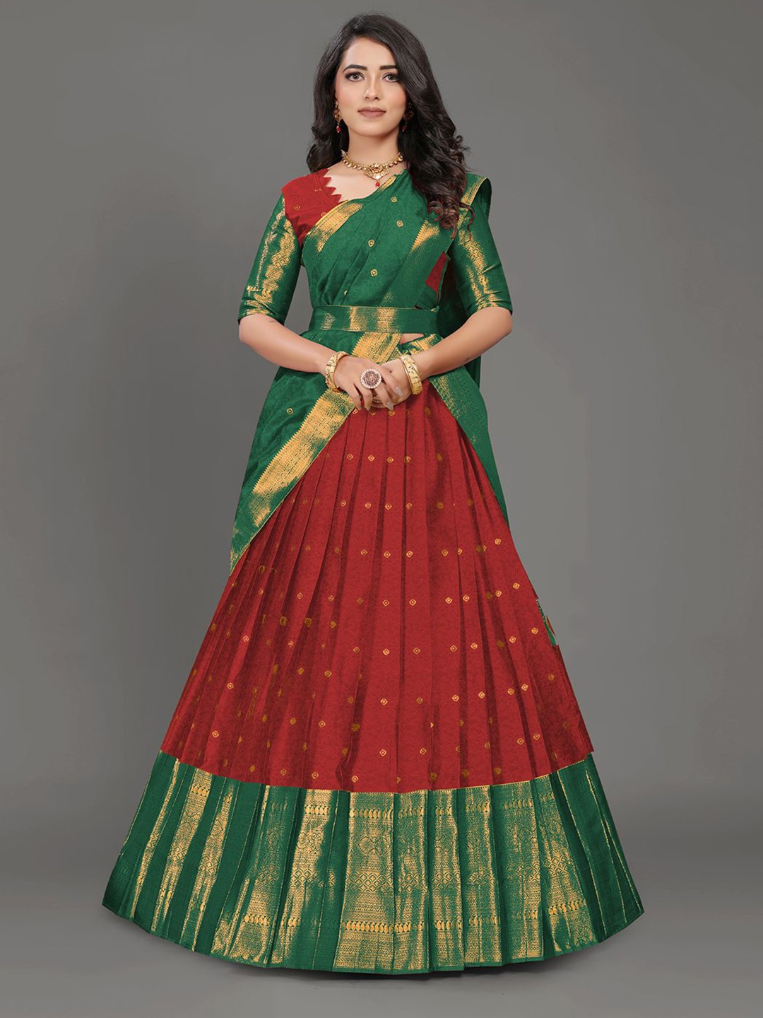 

THEVINI Woven Design Unstitched Lehenga & Blouse With Dupatta, Maroon