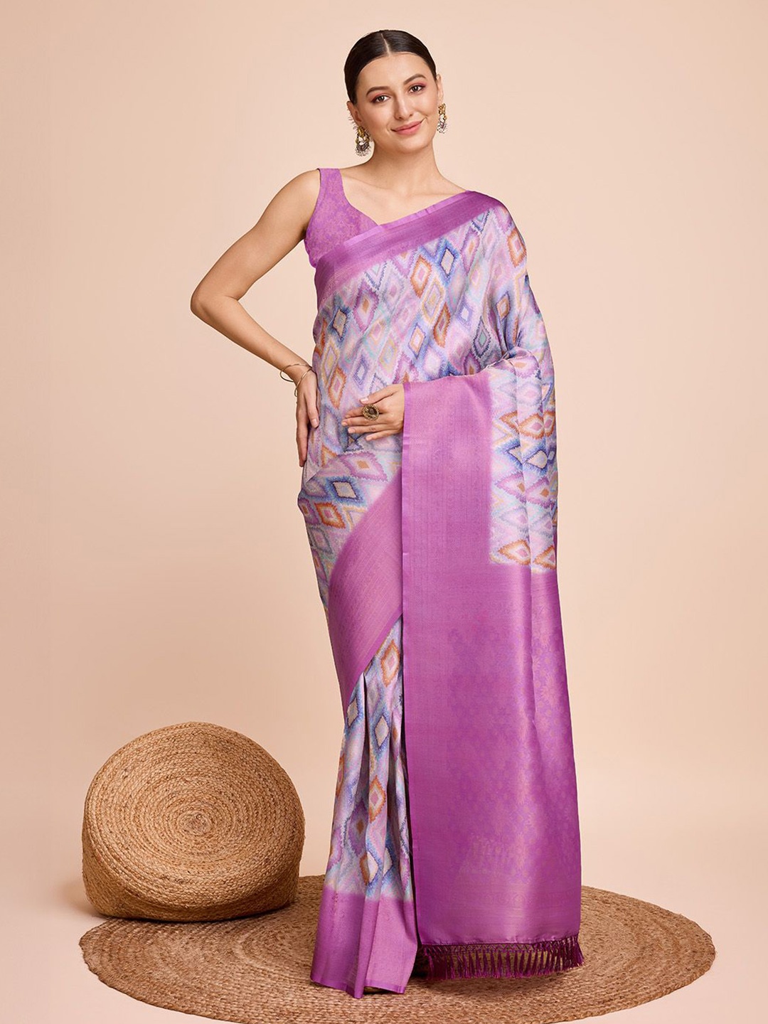

Sarvada Zari Printed Pure Silk Saree, Purple