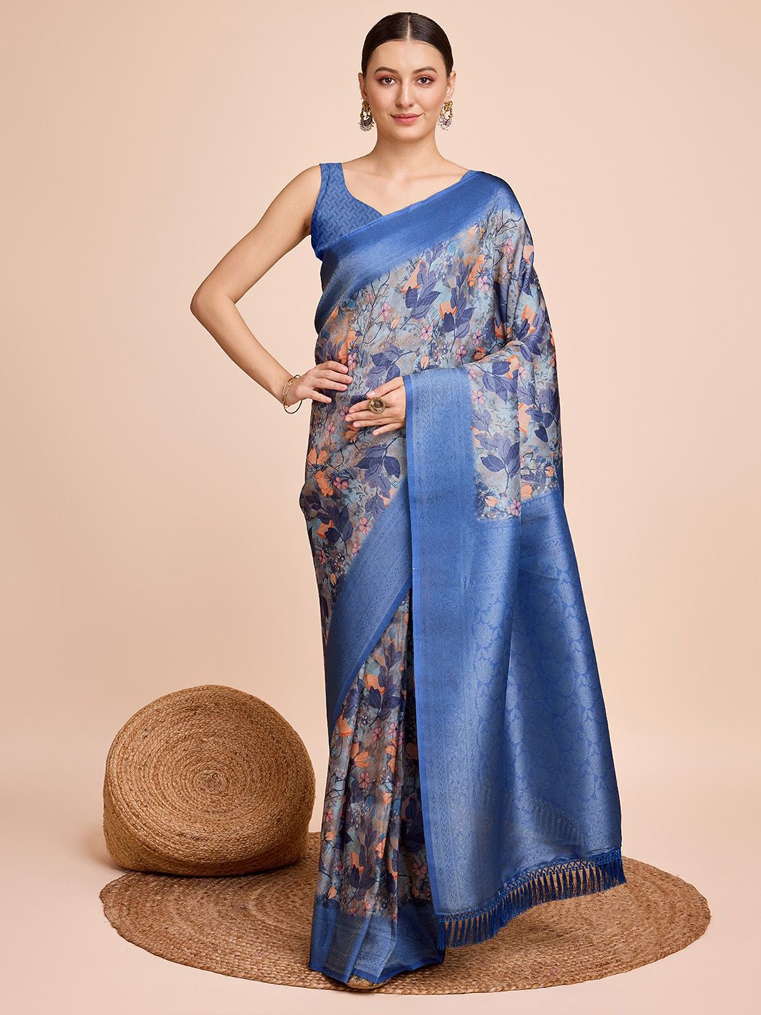 

Sarvada Floral Zari Pure Silk Saree, Blue