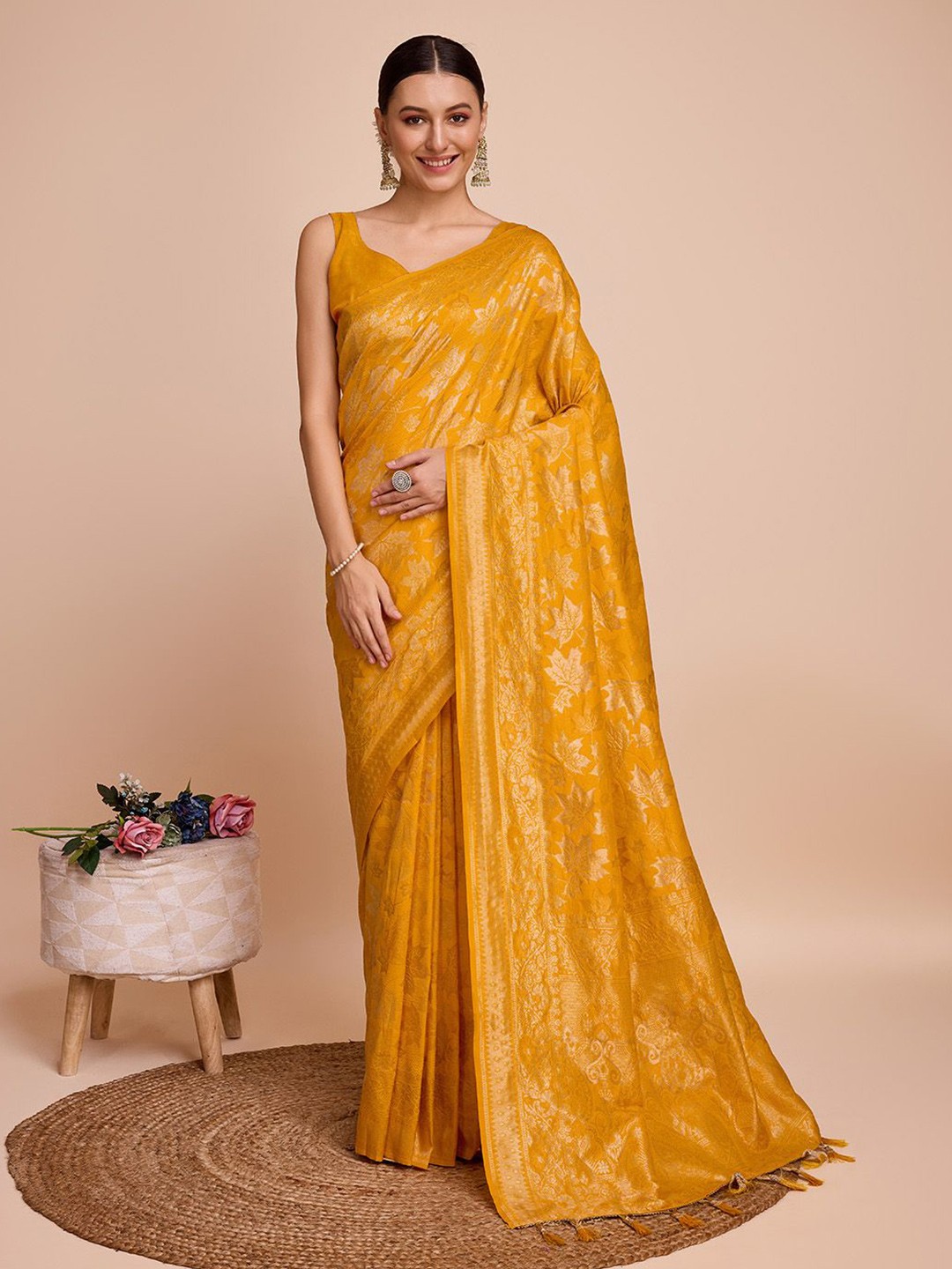 

Sarvada Woven Design Zari Pure Silk Banarasi Saree, Yellow