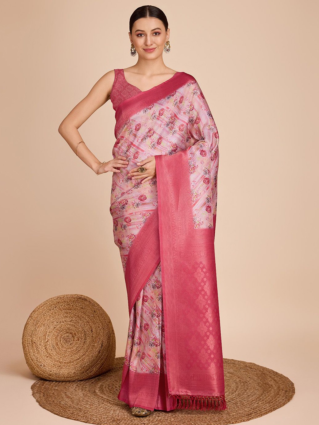

Sarvada Floral Zari Pure Silk Saree, Peach
