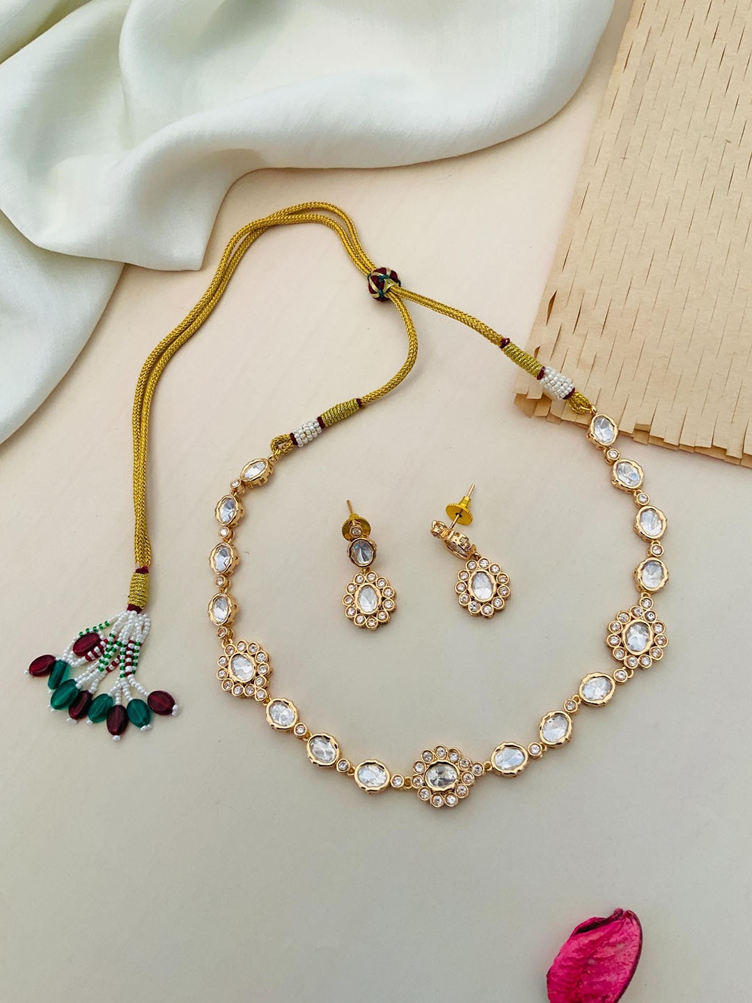 

ABDESIGNS Gold-Plated Stone-Studded Necklace and Earrings