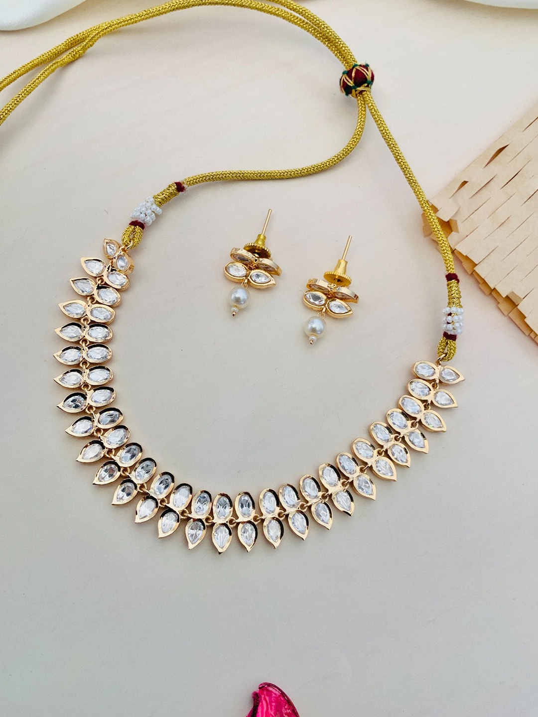 

ABDESIGNS Gold-Plated Stone-Studded Necklace and Earrings