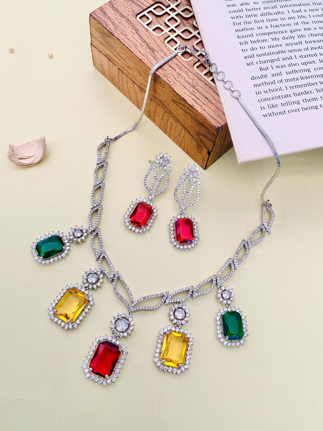 

ABDESIGNS Silver Plated American Diamond Studded Jewellery Set