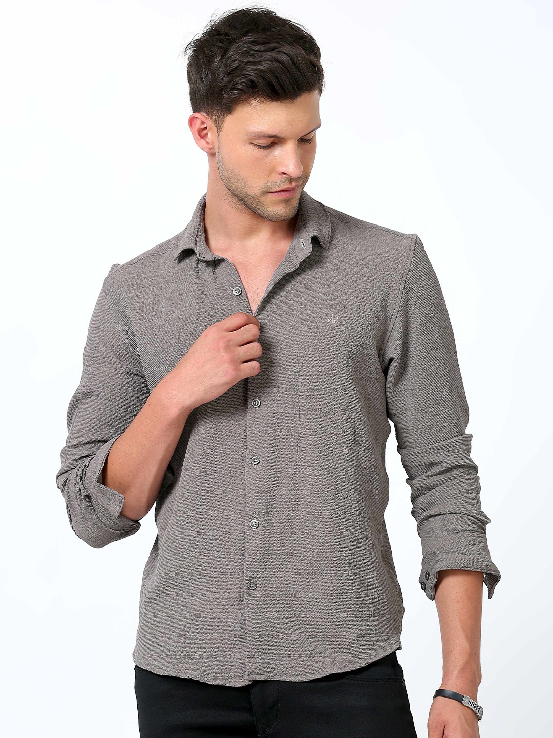 

SORATIA Men Slim Fit Textured Casual Shirt, Grey